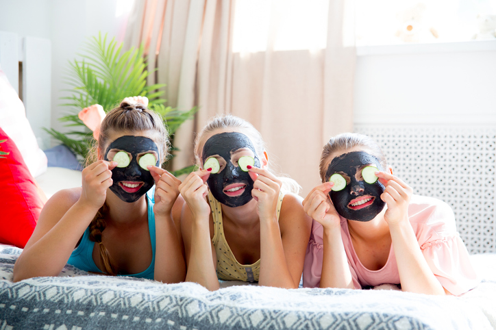 Girls having fun on slumber party together Girls having fun on slumber party together